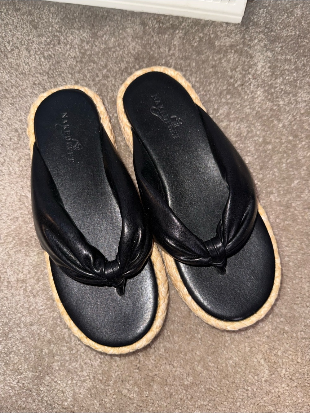 Naked Feet Black Knot-Top Espadrille Sandal